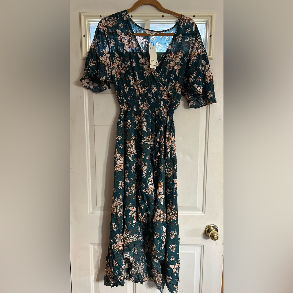 Xl Short Sleeve V Neck Floral High Low Party Dress